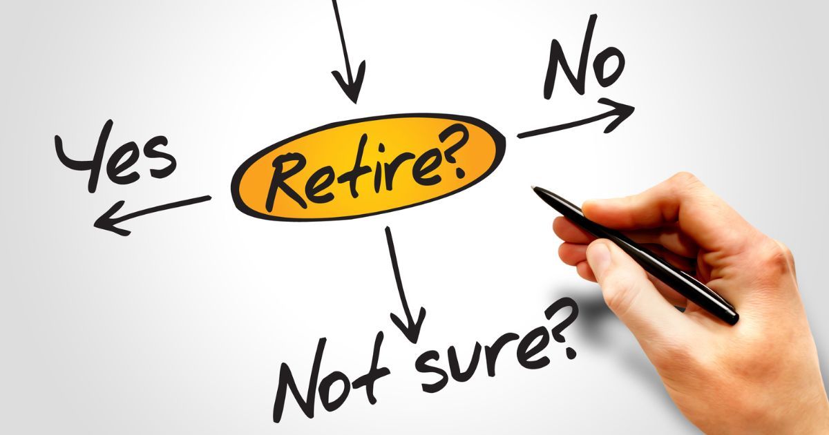 A hand-drawn flowchart asking “Retire?” with arrows pointing to “Yes” and “Not sure”